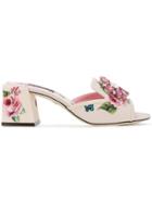 Dolce & Gabbana Rose Block Heel Sandals - Pink & Purple