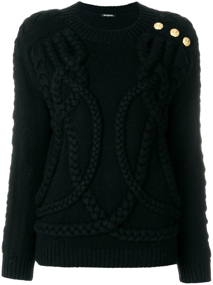 Balmain Button-embellished Braided Jumper - Black