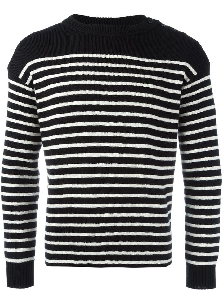 Saint Laurent Classic Marinière Knitted Sweater, Men's, Size: Xs, Black, Cotton/wool