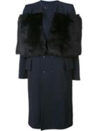 Toga Furred Panel Coat, Women's, Size: 38, Black, Cotton/sheep Skin/shearling/nylon/wool