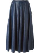 Mm6 Maison Margiela Long Pleated Skirt, Women's, Size: 42, Blue, Cotton/viscose/polyurethane