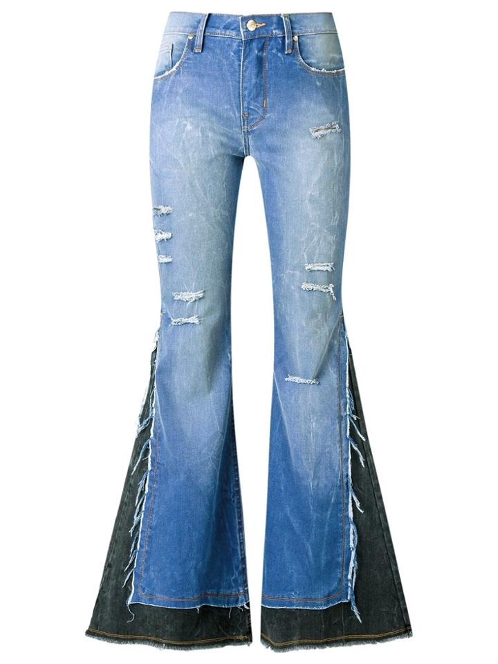 Amapô Distressed Overlay Maxi Flared Jeans - Blue