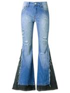 Amapô Distressed Overlay Maxi Flared Jeans - Blue