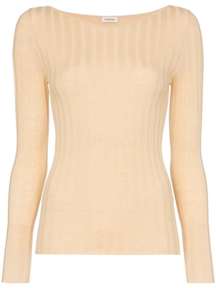 Toteme Toury Ribbed Wool And Cashmere Top - Neutrals