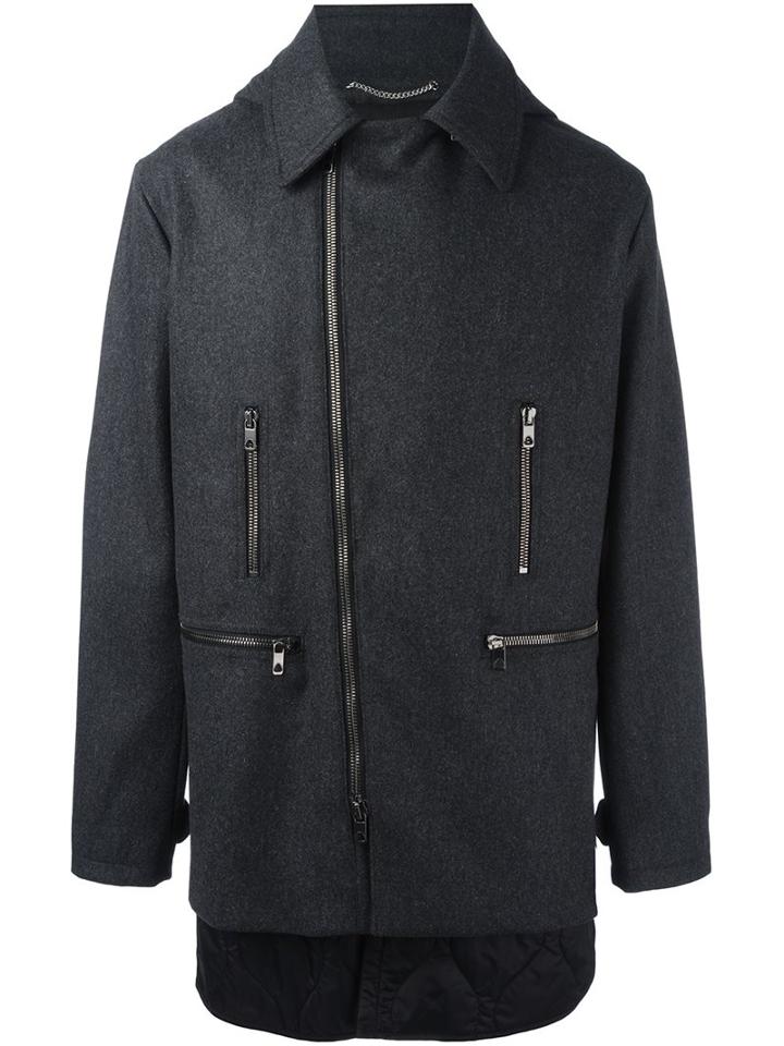 Diesel Black Gold Off-centre Zip Coat, Men's, Size: 46, Grey, Cotton/polyamide/wool