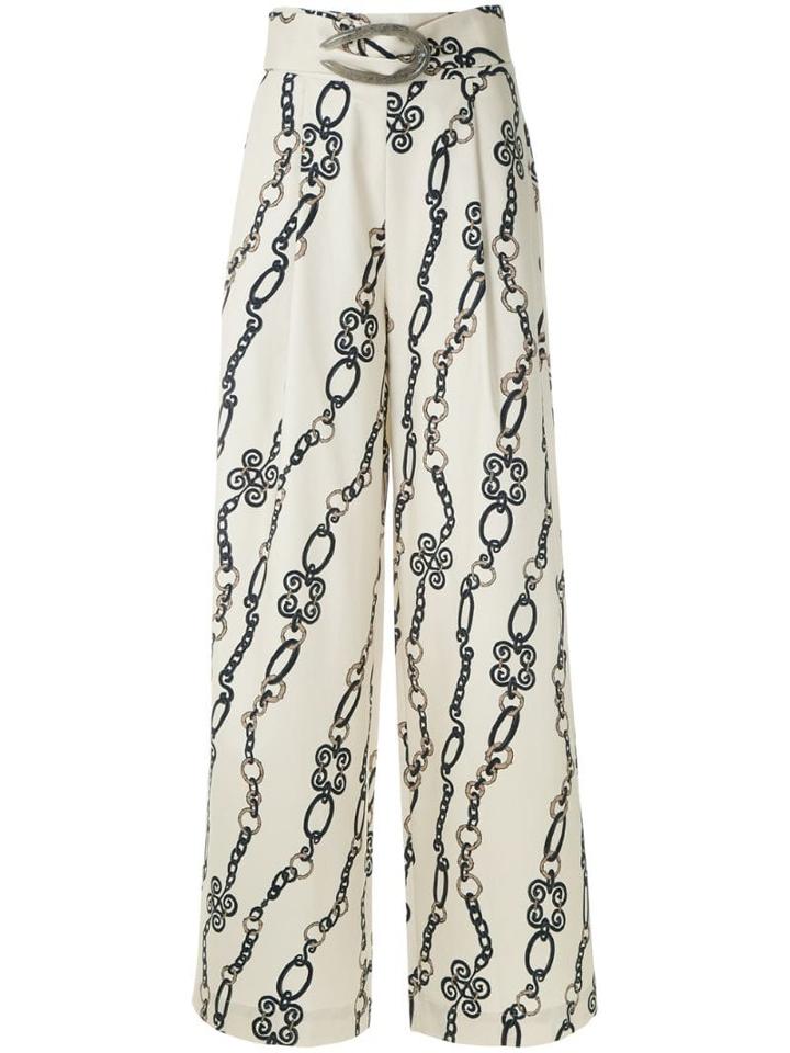 Framed Chain Wide Leg Trousers - Neutrals