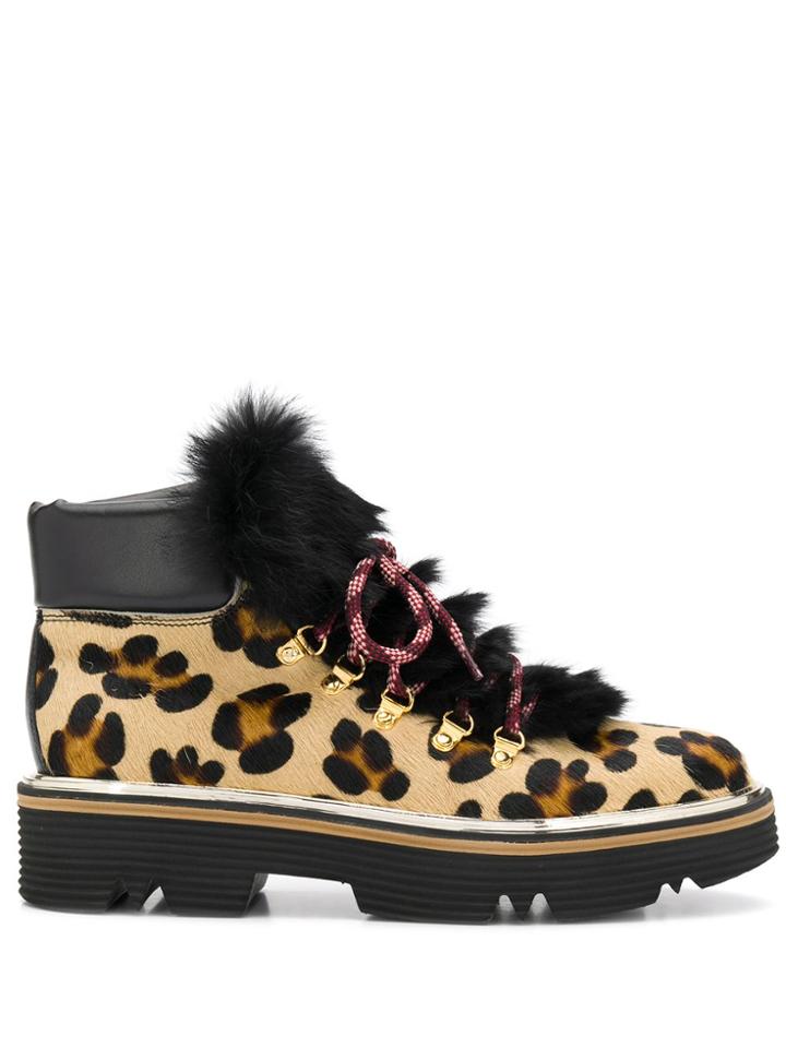 Pollini Leopard Faux-fur Detail Boots - Brown