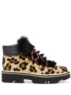 Pollini Leopard Faux-fur Detail Boots - Brown