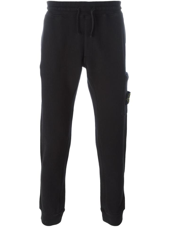 Stone Island Tapered Track Pants, Men's, Size: Medium, Black, Cotton