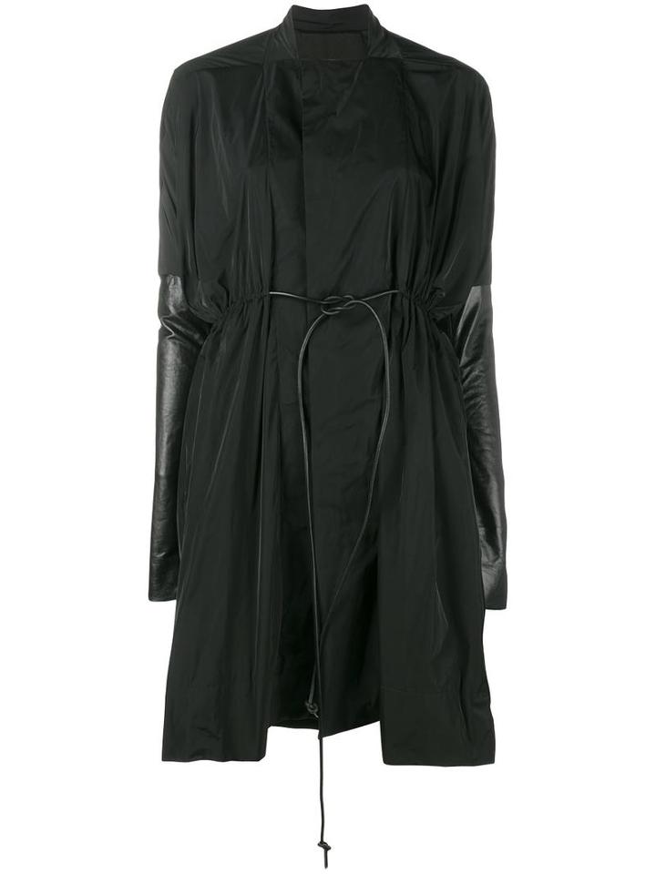 Rick Owens Leather Panel Sail Coat, Women's, Size: 40, Black, Polyester/leather/wool/cupro