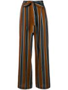 Roberto Collina Striped High Waisted Trousers - Brown
