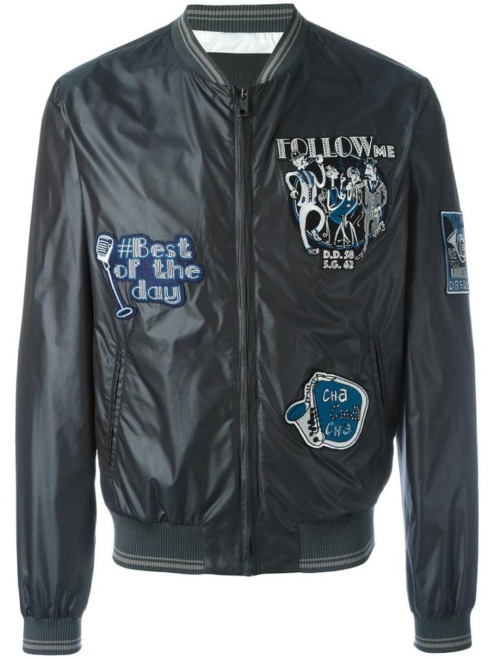 Dolce & Gabbana Musical Patch Bomber Jacket, Men's, Size: 50, Grey, Polyamide/polyester