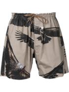 Yoshio Kubo - Eagle Print Shorts - Men - Cotton - 1, Brown, Cotton