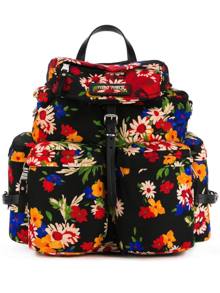Miu Miu Bouquet Print Backpack - Black
