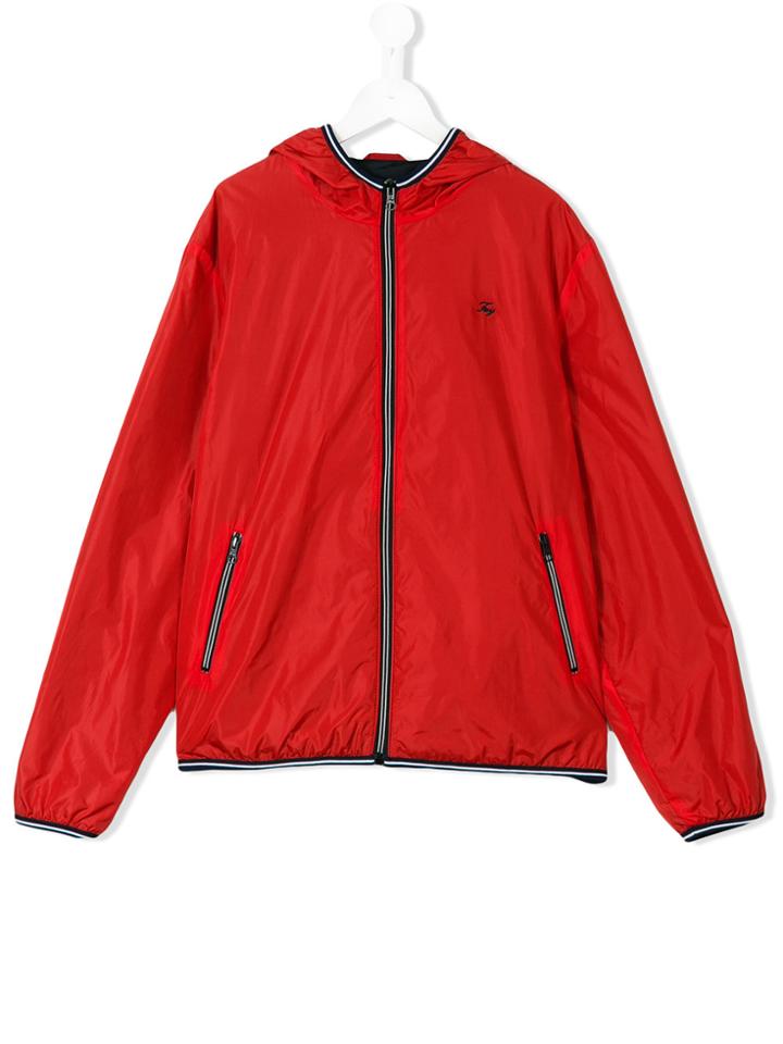 Fay Kids Striped Trim Hooded Jacket - Red