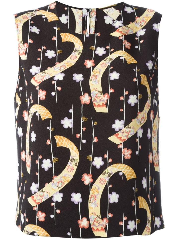 Saint Laurent Kimono Print Top, Women's, Size: 38, Black, Silk/polyester