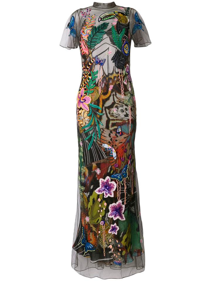 Roberto Cavalli Voile Overlay Evening Dress - Multicolour