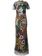 Roberto Cavalli Voile Overlay Evening Dress - Multicolour