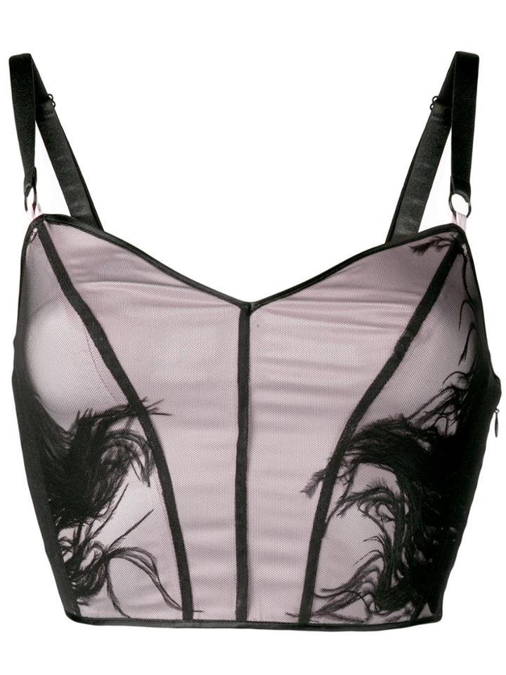 Mcq Alexander Mcqueen Feather Embellished Mesh Top - Black