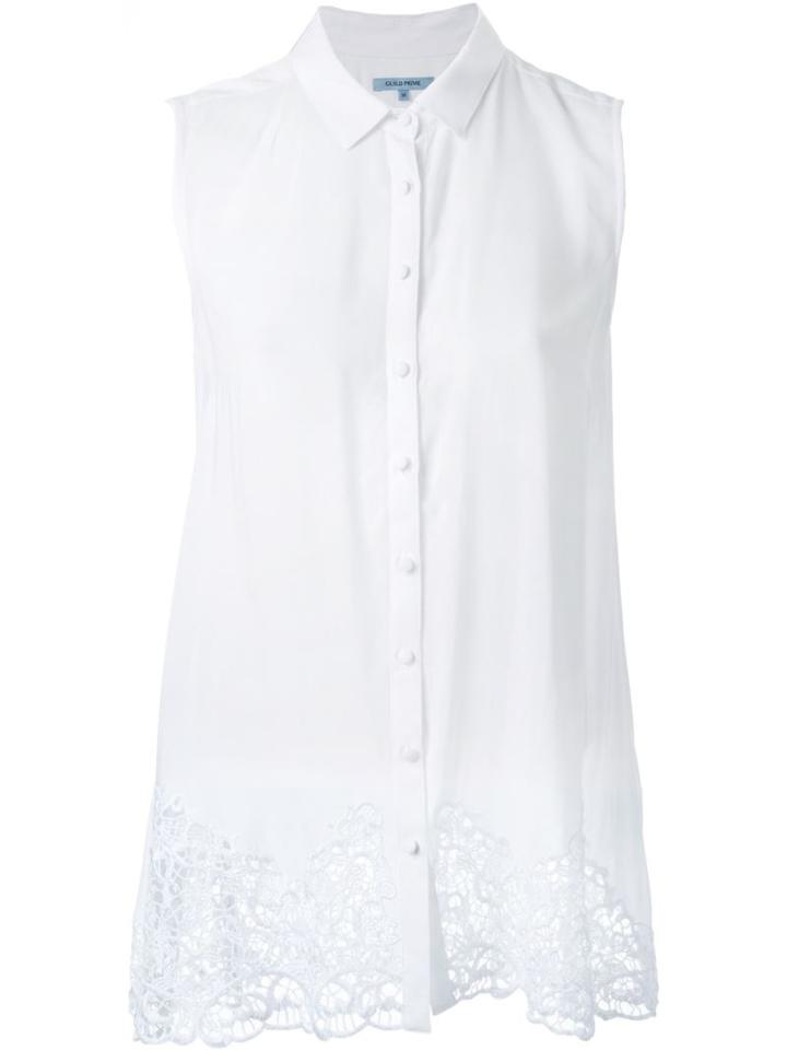 Guild Prime Lace Hem Button Down Sleeveless Shirt, Women's, Size: 34, White, Rayon
