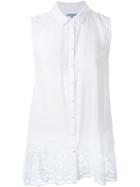 Guild Prime Lace Hem Button Down Sleeveless Shirt, Women's, Size: 34, White, Rayon