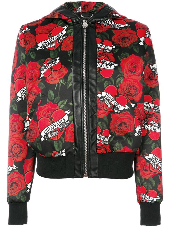 Philipp Plein Printed Hooded Bomber Jacket - Red