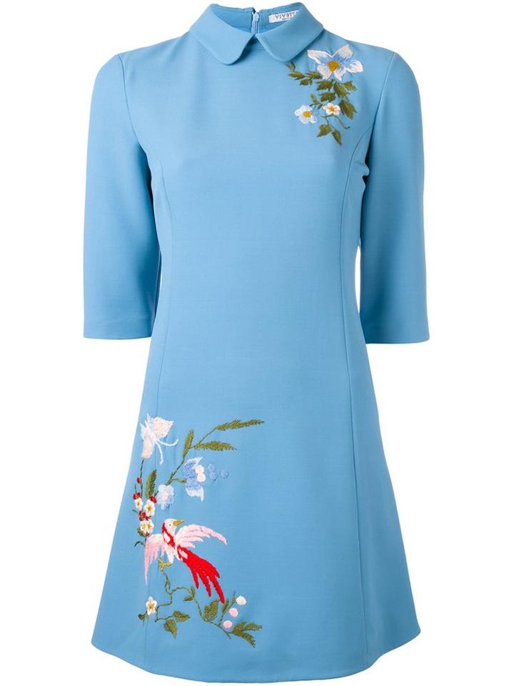 Vivetta Floral Embroidered Dress, Women's, Size: 36, Blue, Polyamide/polyester/acetate/virgin Wool
