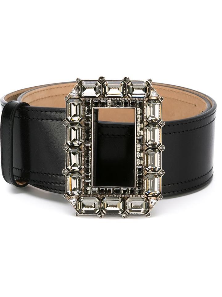 Alexander Mcqueen Jewelled Buckle Belt, Women's, Size: 100, Black, Leather/metal (other)/glass