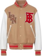 Burberry Contrast Sleeve Logo Graphic Bomber Jacket - Brown