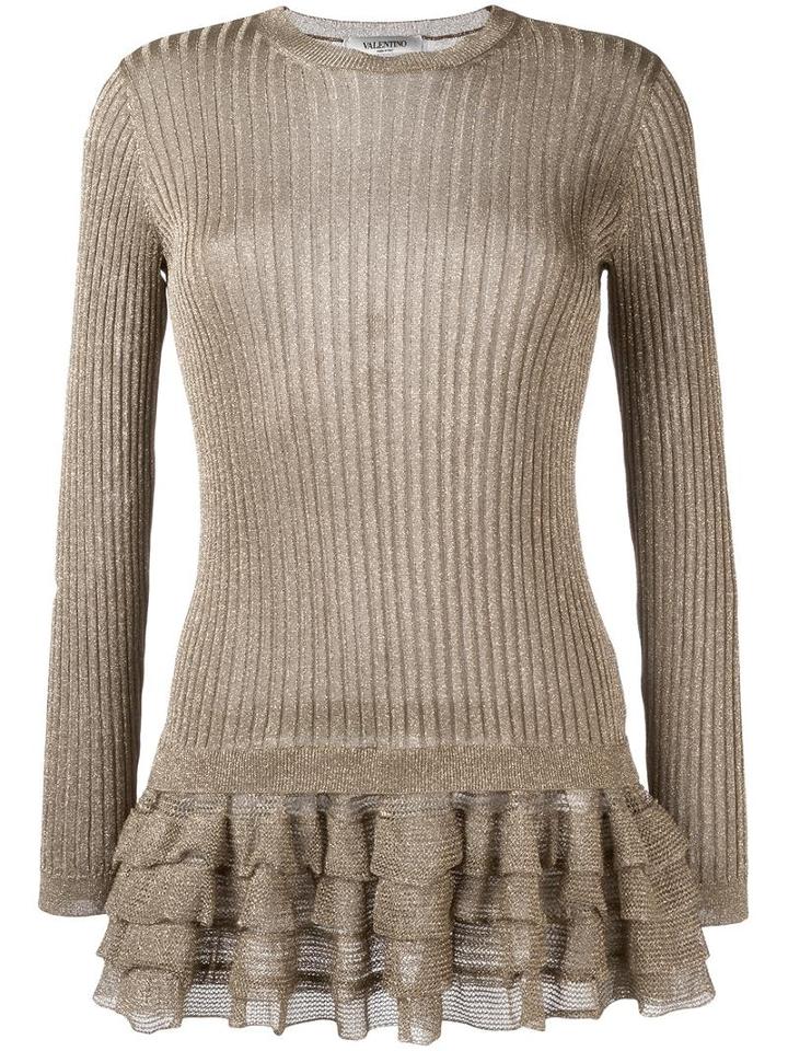 Valentino Ruffled Hem Jumper, Women's, Size: Small, Grey, Viscose/metallic Fibre