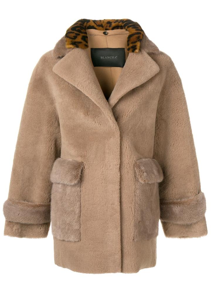 Blancha Animal-print Collar Coat - Brown