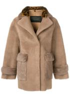 Blancha Animal-print Collar Coat - Brown