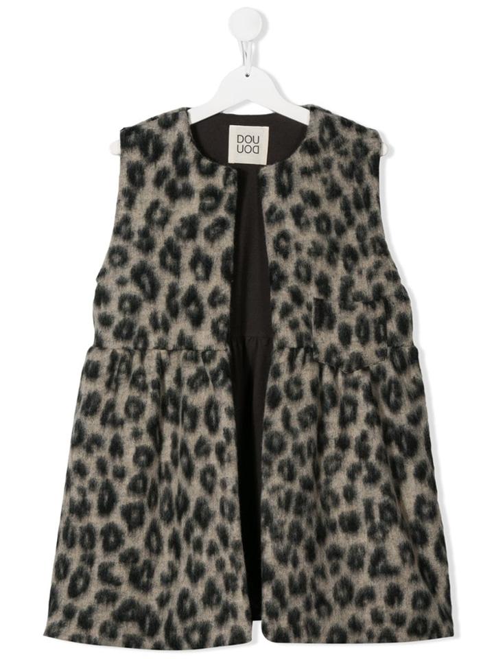 Douuod Kids Teen Leopard Print Waistcoat - Brown