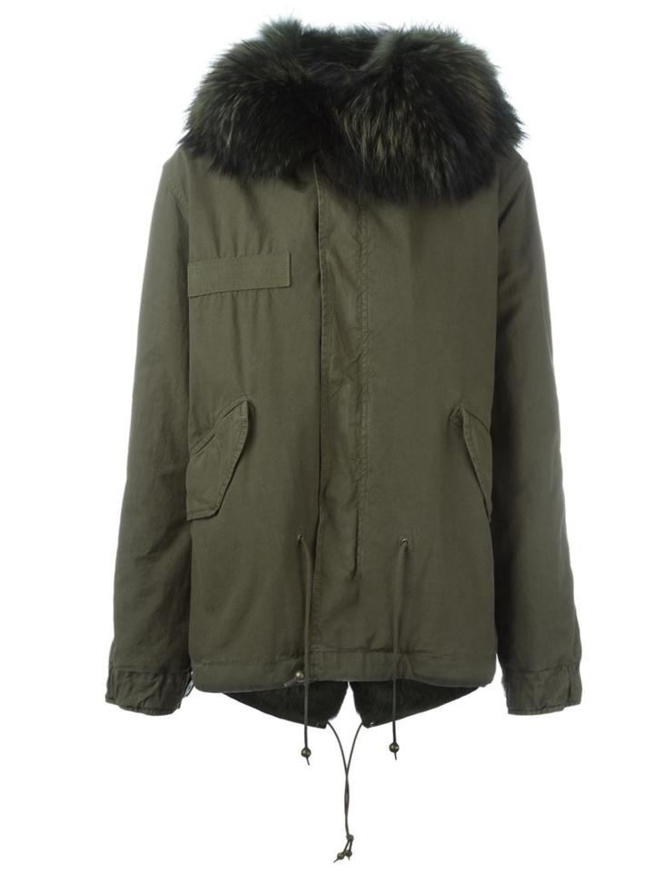 Mr & Mrs Italy Rabbit And Raccoon Fur Lined Jacket, Women's, Size: S, Green, Cotton/lamb Skin/rabbit Fur/viscose