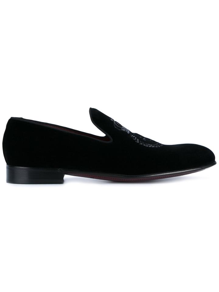 Dolce & Gabbana Embroidered Velvet Slippers - Blue