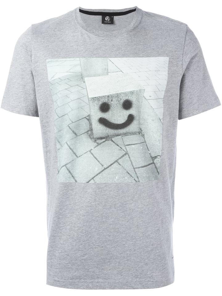 Ps By Paul Smith 'smiley' Print T-shirt, Men's, Size: Large, Grey, Organic Cotton