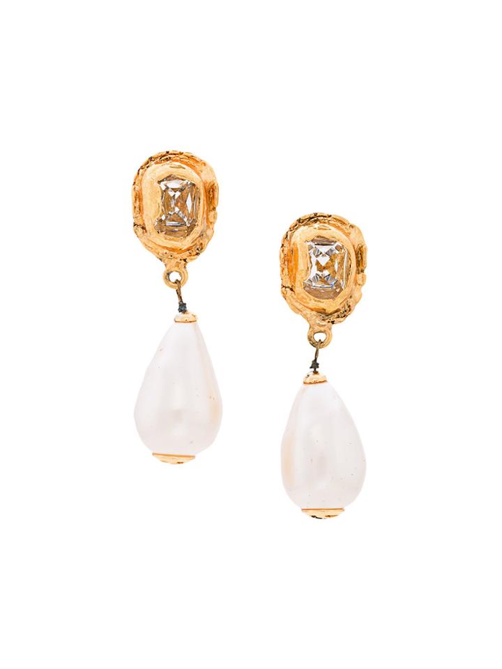 Chanel Vintage Embellished Swing Earrings - Metallic