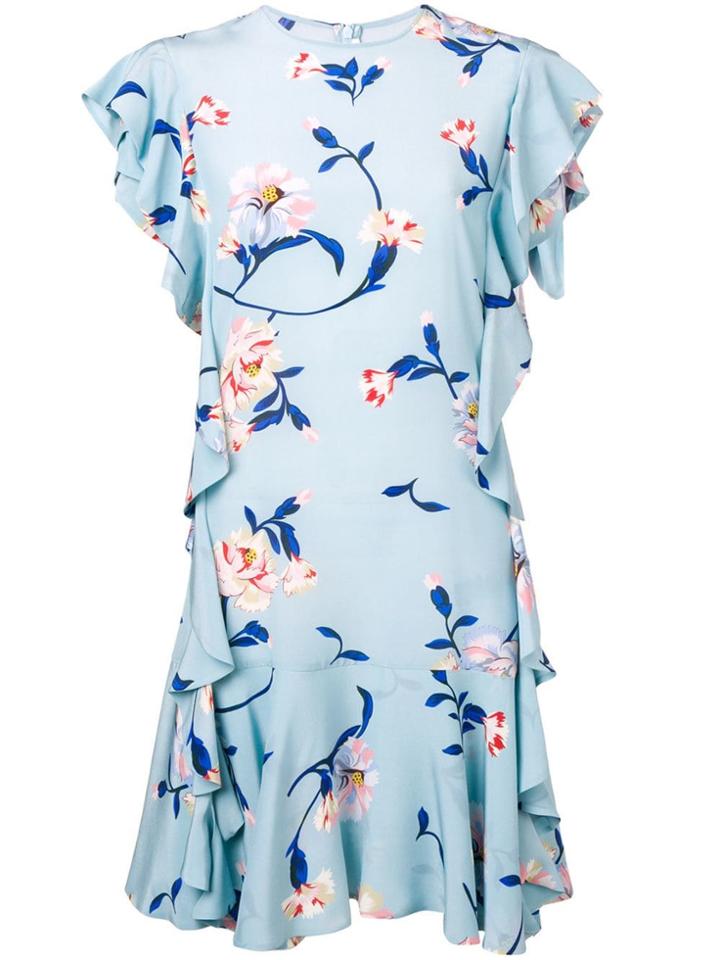 Ermanno Scervino Floral Print Ruffle Dress - Blue