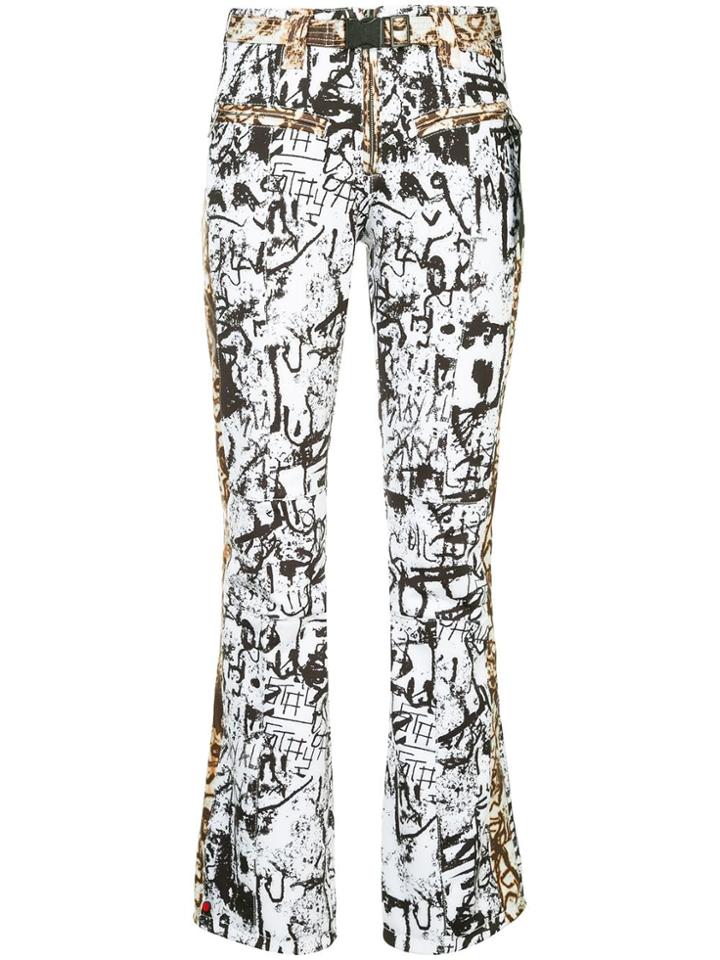 Kru Rainbow Stretch Graffiti Print Ski Pants - White