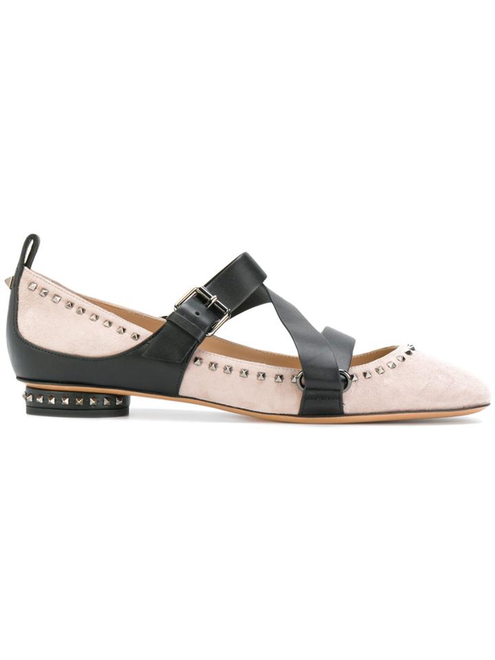Valentino Valentino Garavani Strap And Stud Detail Ballerinas - Pink &