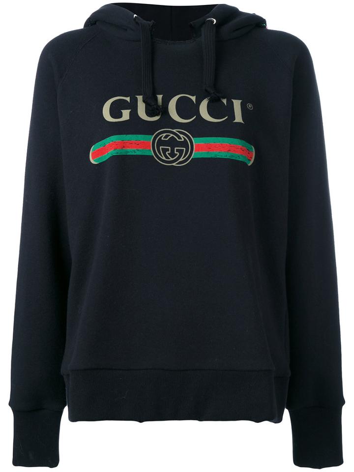 Gucci - Gucci Print Hooded Sweatshirt - Women - Cotton - S, Black, Cotton