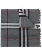 Burberry Metallic Check Silk And Wool Scarf - Grey