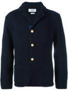 Thom Browne Patch Pockets Ribbed Cardigan, Men's, Size: 1, Blue, Merino