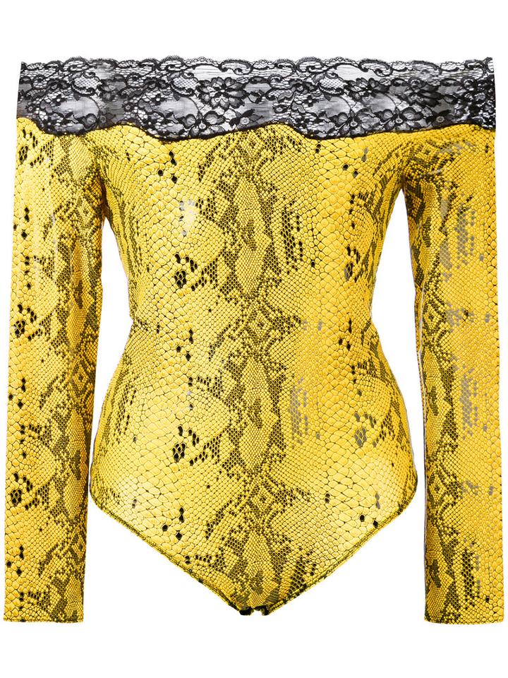 Faith Connexion - Snakeskin Print Body - Women - Cotton/polyamide/spandex/elastane/lyocell - L, Yellow/orange, Cotton/polyamide/spandex/elastane/lyocell