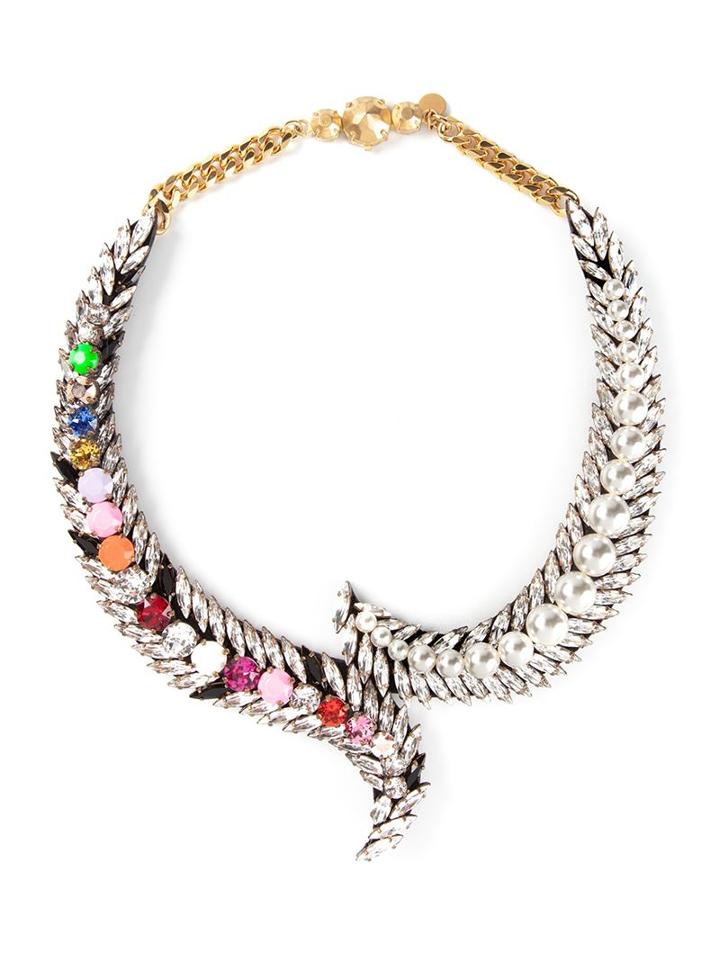 Shourouk Piuma Necklace, Women's, Gold, Plastic/crystal