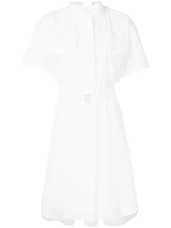 Sacai Band Collar High Low Shirt Dress - White