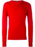 Kiton V-neck Sweater, Men's, Size: Xl, Red, Silk/cashmere