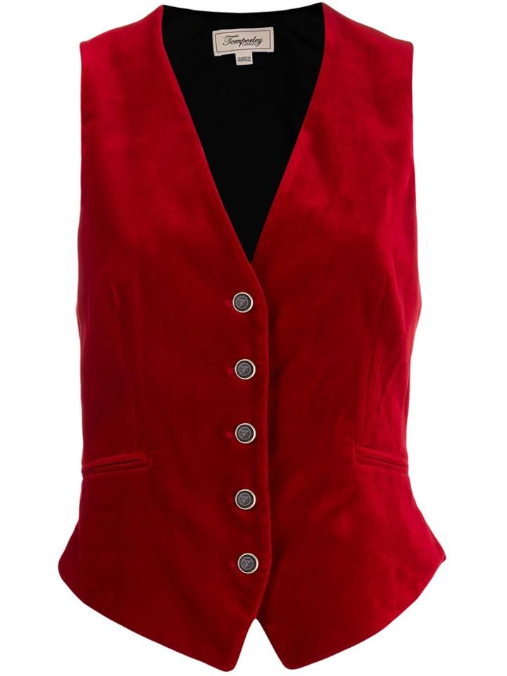Temperley London Clove Velvet Single-breasted Gilet - Red