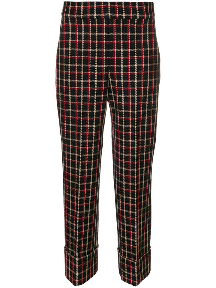 Incotex Checked Cropped Trousers - Black