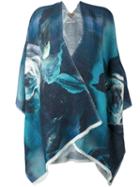 Ermanno Gallamini - Floral Print Cape - Women - Linen/flax/polyamide/viscose - One Size, Blue, Linen/flax/polyamide/viscose